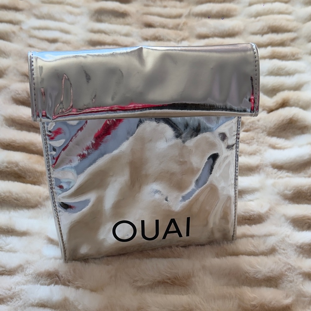 OUAI Metallic Silver Cosmetic Bag